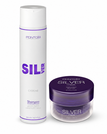Kit Silver Ponto 9 - Tratamento Matizador para Loiros, Brancos e Grisalhos (Shampoo 300ml + Máscara 200ml)