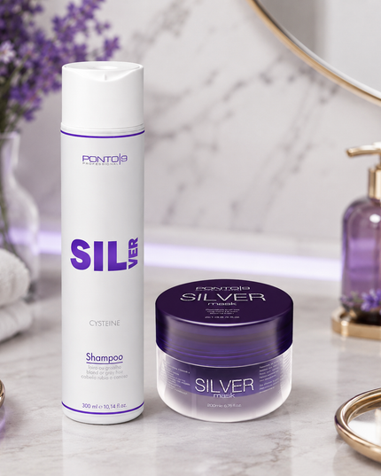 Kit Silver Ponto 9 - Tratamento Matizador para Loiros, Brancos e Grisalhos (Shampoo 300ml + Máscara 200ml)