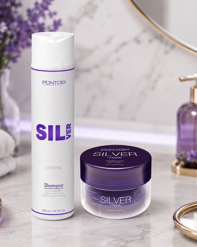 Kit Silver Ponto 9 - Tratamento Matizador para Loiros, Brancos e Grisalhos (Shampoo 300ml + Máscara 200ml)
