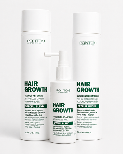 Kit Hair Growth Ponto 9 – Tratamento Antiqueda com Shampoo, Condicionador e Tônico