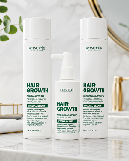 Kit Hair Growth Ponto 9 – Tratamento Antiqueda com Shampoo, Condicionador e Tônico